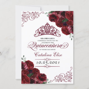 Burgundy Floral Quinceanera Birthday Kaart