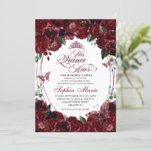 Burgundy Floral Quinceanera Birthday Kaart