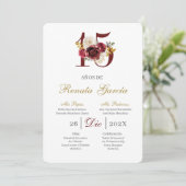Burgundy floral quinceañera invitation (Debout devant)