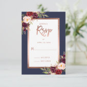 Burgundy Floral Rose Gold Atmosphère Mariage RSVP (Debout devant)