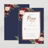 Burgundy Floral Rose Gold Atmosphère Mariage RSVP (Devant / Derrière)
