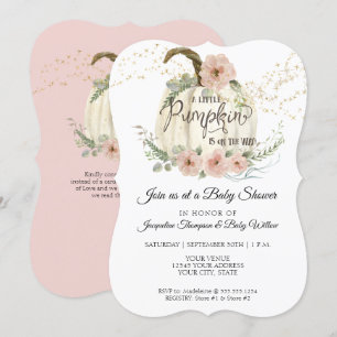 Burgundy Floral Rozen Gold Pumpkin Baby shower Inv Kaart