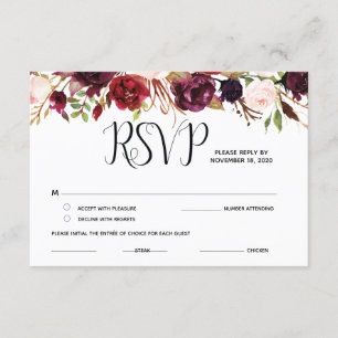 Burgundy floral RSVP, Response, Cards Informatiekaartje