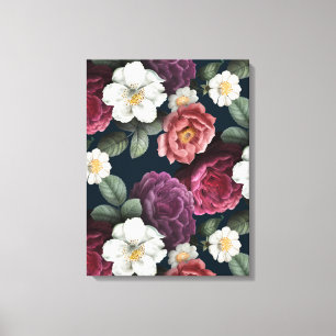 Burgundy Floral Rustic Canvas Afdruk