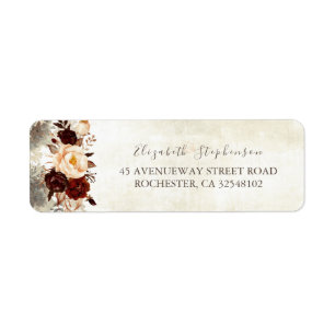 Burgundy Floral Rustic Etiket