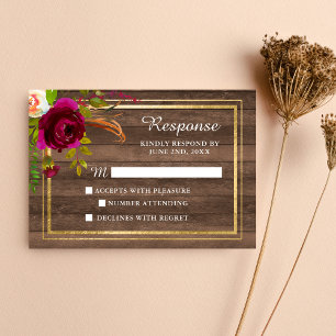 Burgundy Floral Rustic Gold Blush Réponse Rose