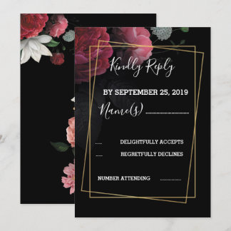 Burgundy Floral Rustic RSVP Kaart