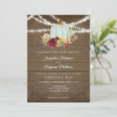 Burgundy Floral Rustic Twinkle Wood met Blue Pumpk Kaart (Staand voorkant)