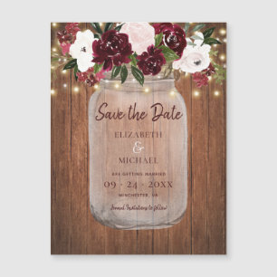 Burgundy Floral Rustic Wood Wedding Save the Date Magnetische Uitnodiging