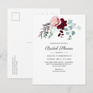 Burgundy Floral Script Eucalyptus Vrijgezellenfees Uitnodiging Briefkaart