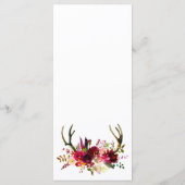 Burgundy Floral Simple 3-cursus huwelijksmenu Menu (Achterkant)