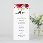 Burgundy Floral Simple 3-cursus huwelijksmenu Menu (Staand voorkant)