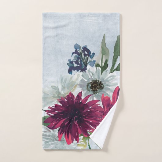 Burgundy Floral Splash op Grey Handdoek (Handdoek)