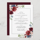 Burgundy Floral Spring Wedding Invitation Kaart (Voorkant / Achterkant)