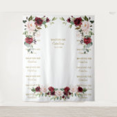 Burgundy Floral Step & Repeat Bautizo Backdrop Wandkleed (Voorkant)
