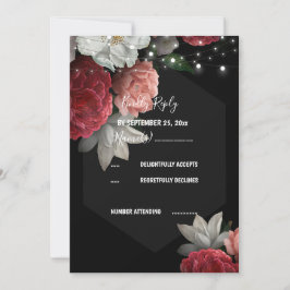 Burgundy floral string licht RSVP Uitnodiging