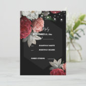 Burgundy floral string licht RSVP Uitnodiging (Staand voorkant)