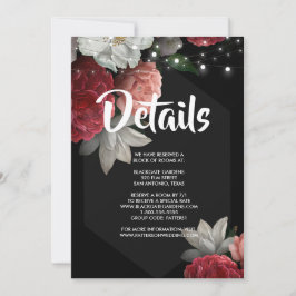 Burgundy floral string light Invitation Kaart
