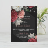 Burgundy floral string light Wedding Invitation Kaart (Staand voorkant)