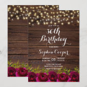 Burgundy Floral String Lights Wood 30th Birthday Kaart (Voorkant / Achterkant)
