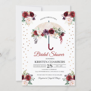 Burgundy Floral Umbrella Bridal Shower Kaart
