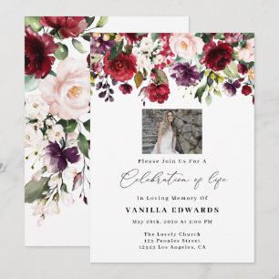 Burgundy Floral viering van het leven Kaart