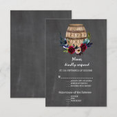 Burgundy Floral Vin Baril Automne Chalkboard RSVP (Devant / Derrière)