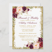 Burgundy Floral Vrijgezellenfeest Brunch Invite Go Kaart (Voorkant)