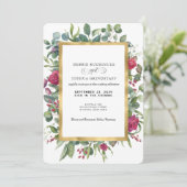 Burgundy Floral w/Gold Frame Wedding Invitation  (Debout devant)