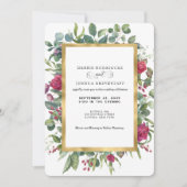 Burgundy Floral w/Gold Frame Wedding Invitation  (Devant)