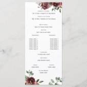 Burgundy Floral Waterverf Bouquet Wedding Programm Programma (Achterkant)