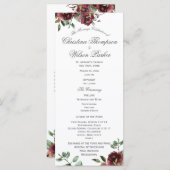 Burgundy Floral Waterverf Bouquet Wedding Programm Programma (Voorkant / Achterkant)