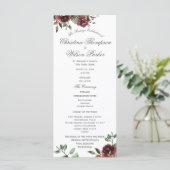 Burgundy Floral Waterverf Bouquet Wedding Programm Programma (Staand voorkant)