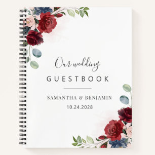 Burgundy Floral Waterverf Fall Wedding Guest Book Notitieboek