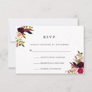 Burgundy Floral Waterverf RSVP