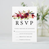 Burgundy Floral Waterverf RSVP Kaartje (Staand voorkant)