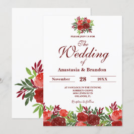 Burgundy Floral Waterverf Wedding Kaart