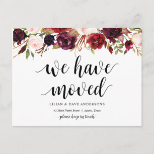 Burgundy floral, we hebben de aankondiging verplaa briefkaart