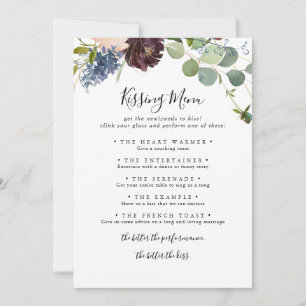 Burgundy Floral Weddenschap Menu Spel Card
