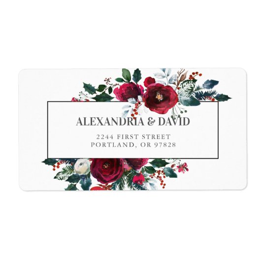 Burgundy Floral Wedding Adresetiketten Etiket (Voorkant)