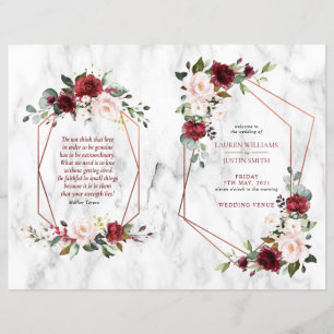 Burgundy Floral Wedding Booklet Programme 1/2 pagi