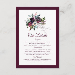 Burgundy Floral Wedding Details Informatiekaartje