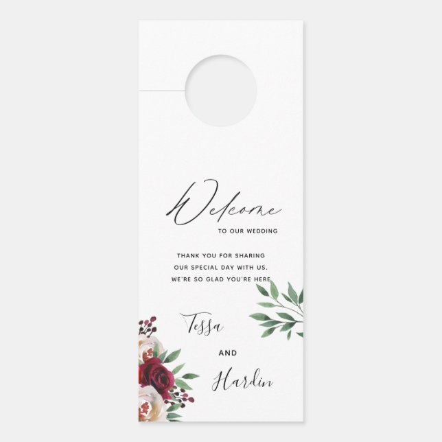 Burgundy Floral Wedding door Hanger (Voorkant)