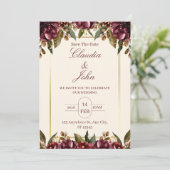 Burgundy Floral Wedding Invitation (Debout devant)