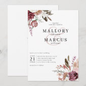 Burgundy Floral Wedding Invitation Kaart (Voorkant / Achterkant)