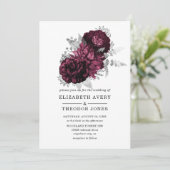 Burgundy Floral Wedding Invitation Kaart (Staand voorkant)