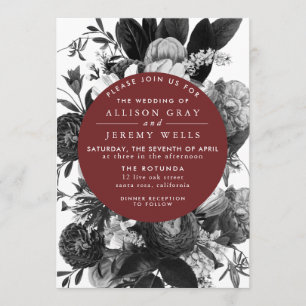 Burgundy Floral Wedding Invitation Kaart