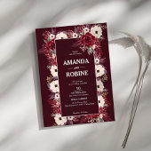 Burgundy Floral Wedding Invitation Kaart