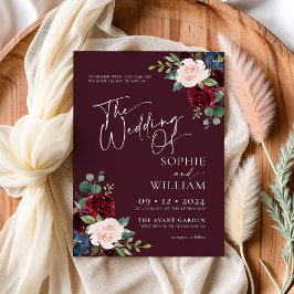 Burgundy Floral Wedding Invitation Kaart