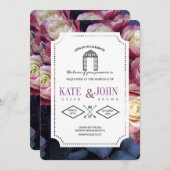 Burgundy Floral Wedding Invitation Template Kaart (Voorkant / Achterkant)